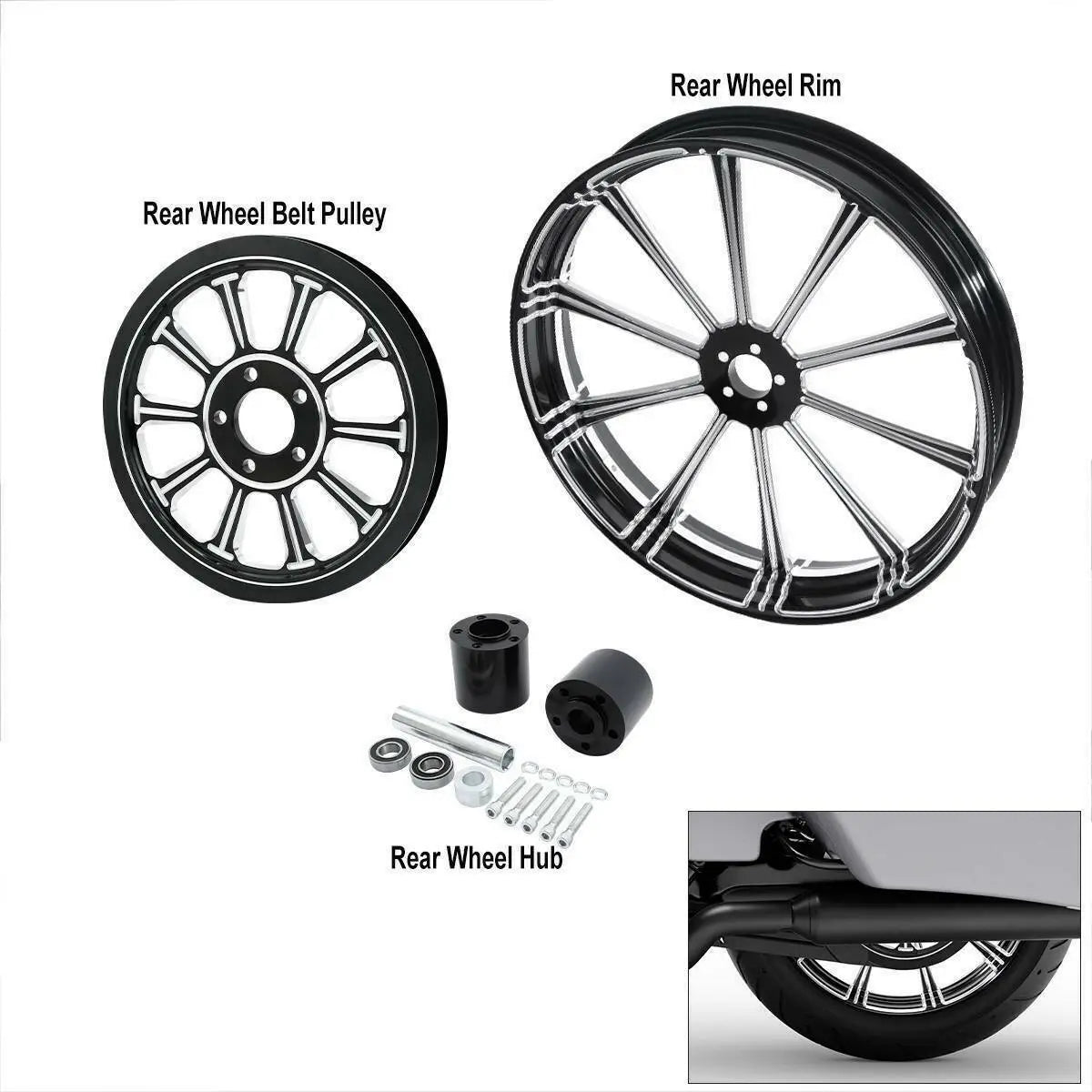 Voodoo Cycle House Custom 18" x 5.5" Rear Wheel & Custom Matching Hub/Pulley Sprocket Assembly For Harley-Davidson Touring Models & Custom Applications