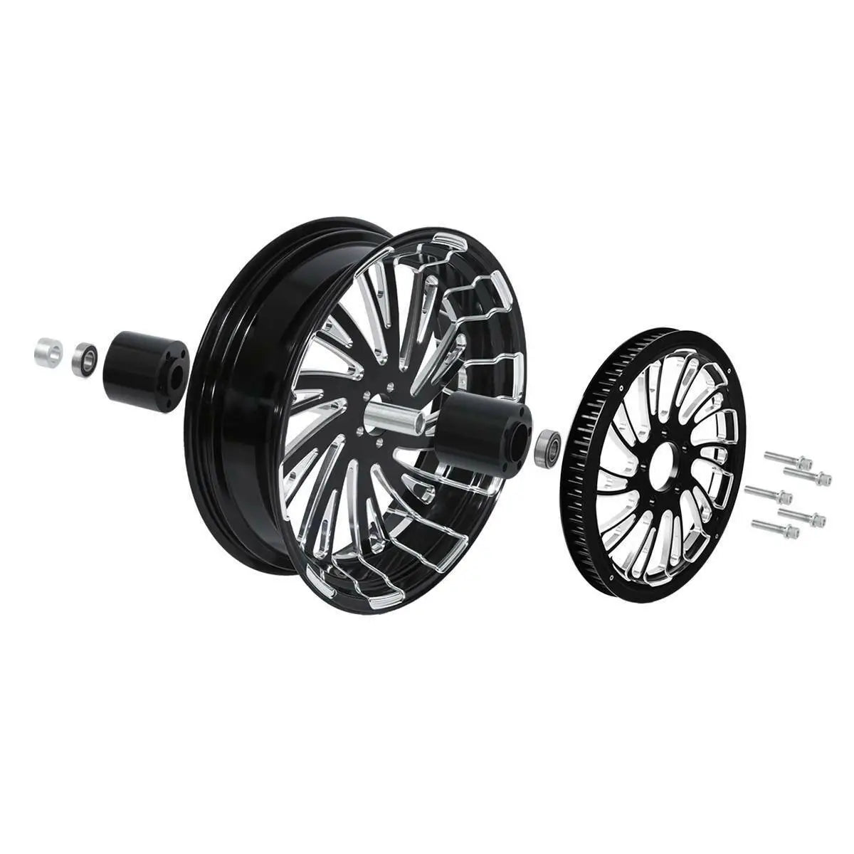 Voodoo Cycle House Custom 18" x 5.5" Rear Wheel & Custom Matching Hub/Pulley Sprocket Assembly For Harley-Davidson Touring Models & Custom Applications