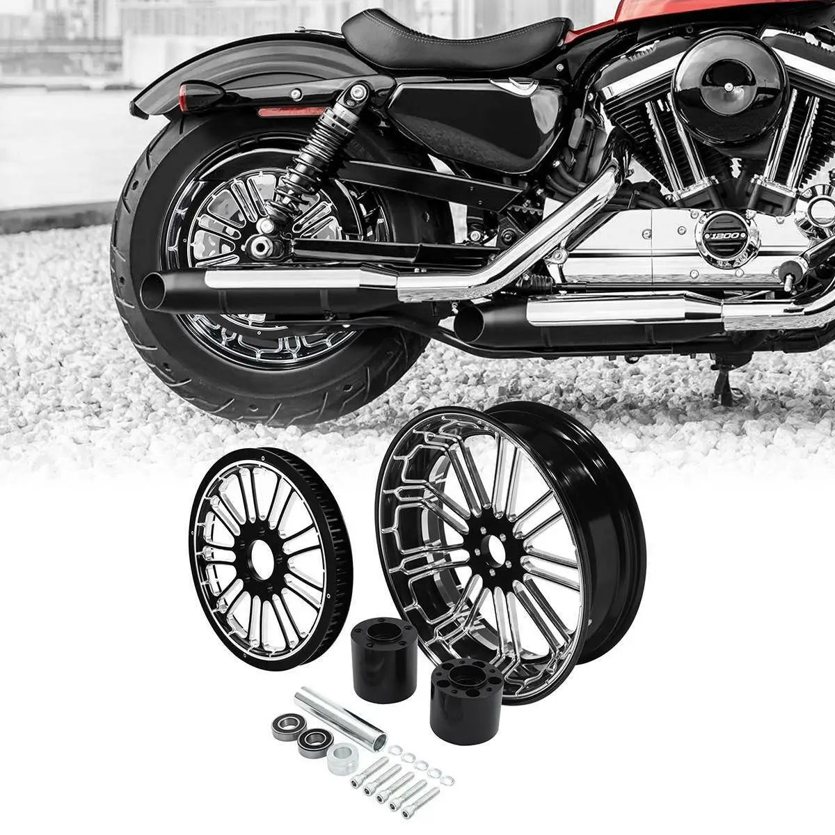 Voodoo Cycle House Custom 18" x 5.5" Rear Wheel & Custom Matching Hub/Pulley Sprocket Assembly For Harley-Davidson Touring Models & Custom Applications