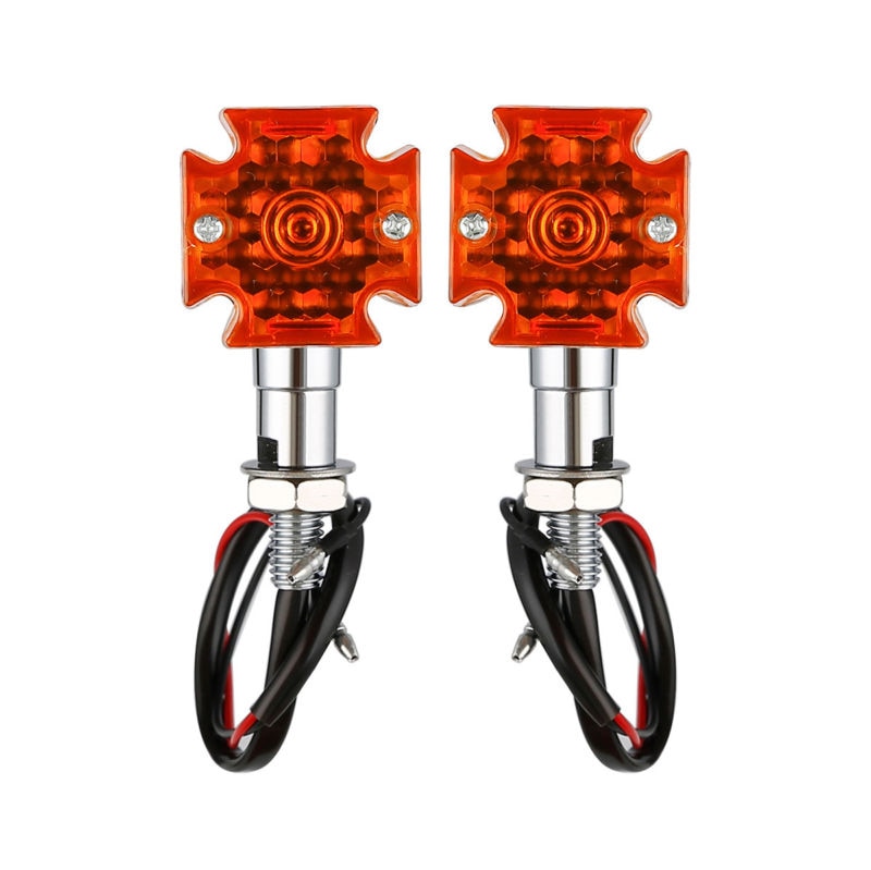 Voodoo Cycle House Amber Iron Cross LED Bullet Turn Signals For Harley-Davidson & Custom Applications