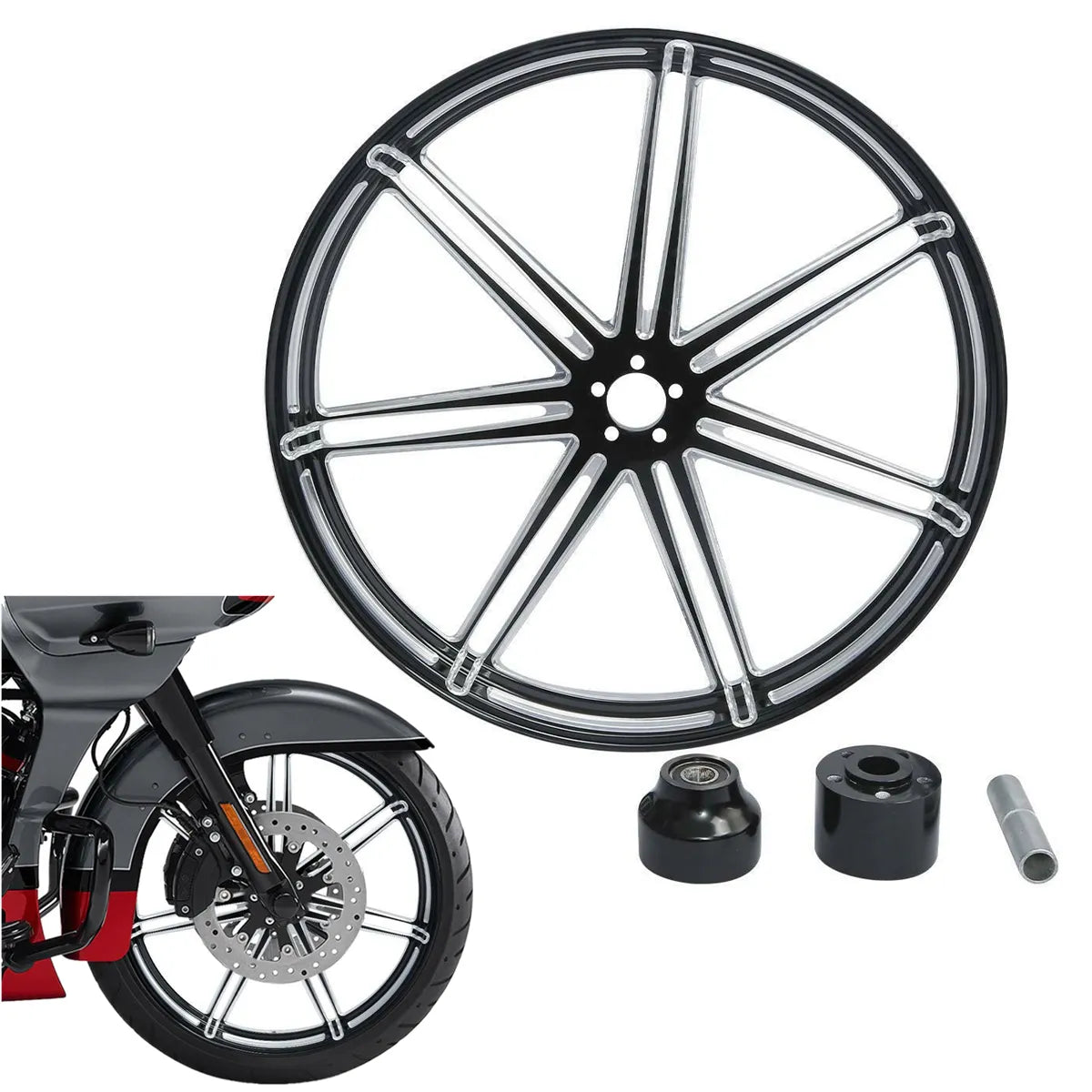 Voodoo Cycle House Custom Wheel & Hub Assembly For Harley-Davidson & Custom Applications Road King Street Glide 2008-UP 18" 21" 23" 26" 30" inch