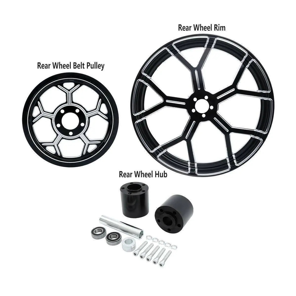 Voodoo Cycle House Custom 18" x 5.5" Rear Wheel & Custom Matching Hub/Pulley Sprocket Assembly For Harley-Davidson Touring Models & Custom Applications
