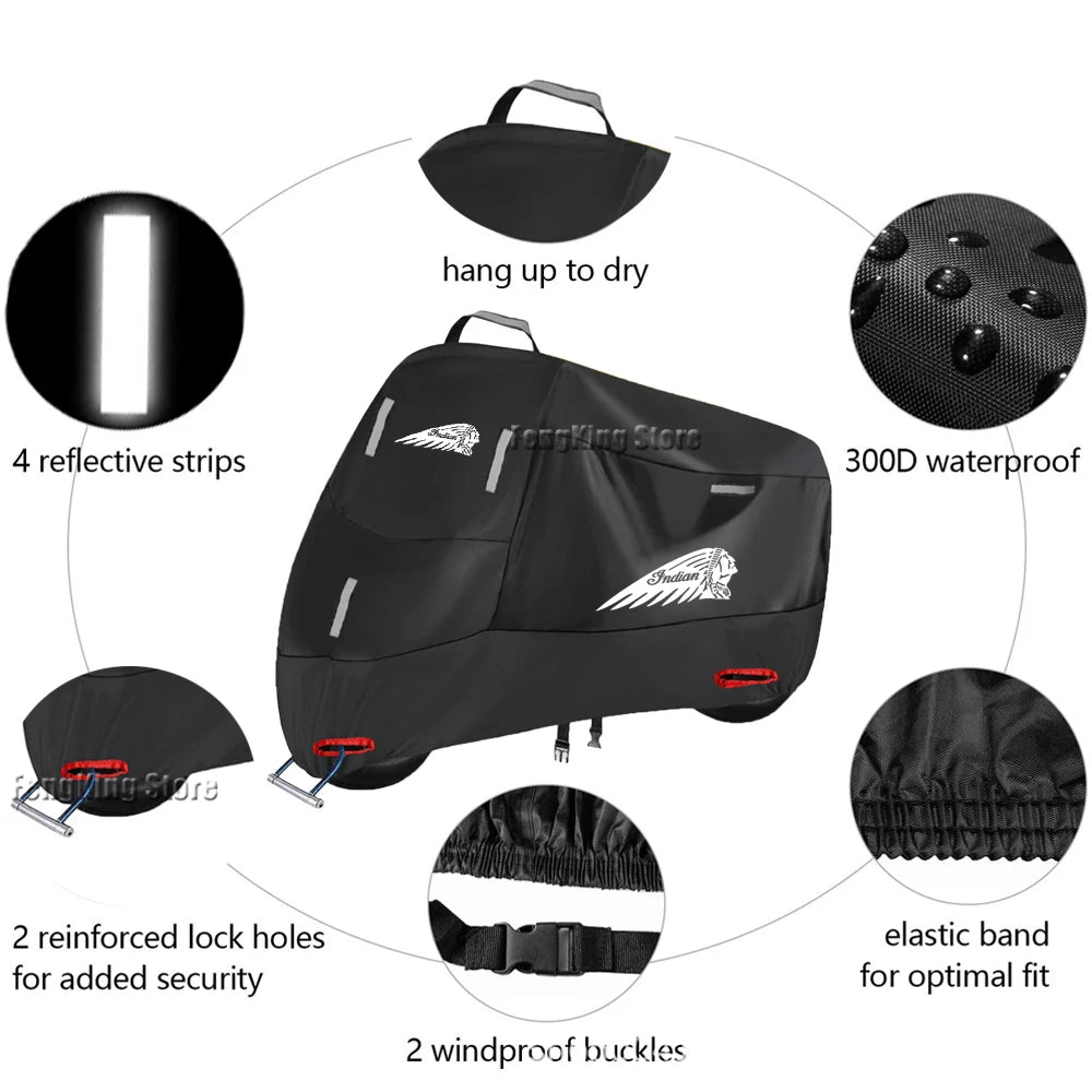 Voodoo Cycle House Indian Motorcycle Cover Outdoor Rain Dustproof UV Protector Covers For Indian Rally Chief Vintage Scout