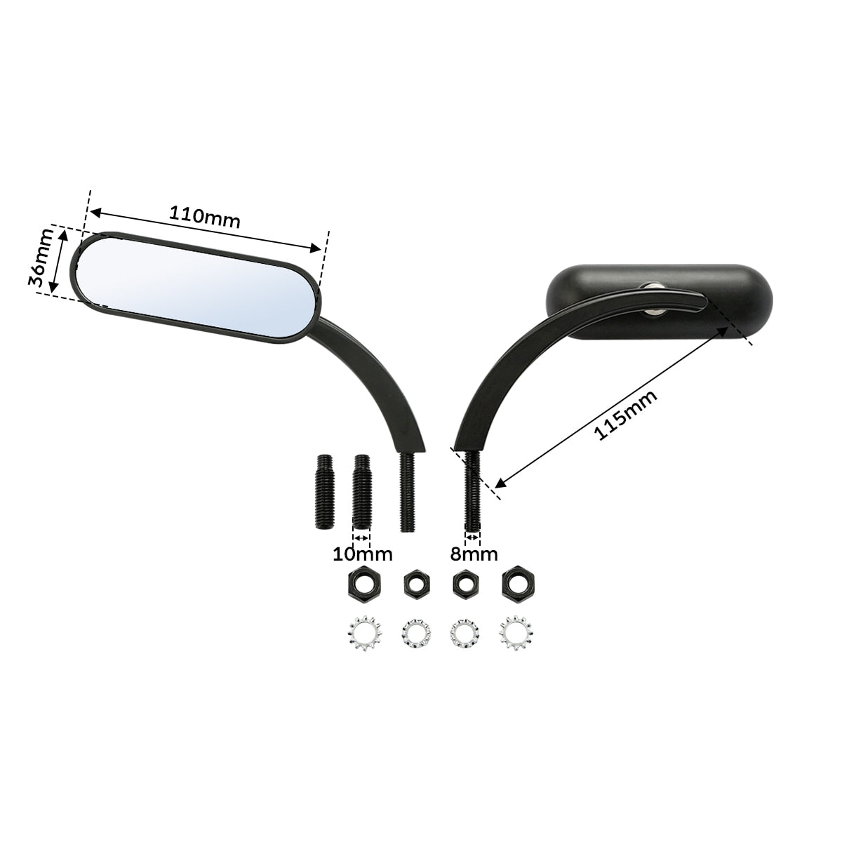 Voodoo Cycle House Custom Mini Oval Mirrors For Harley-Davidson & Custom Applications Heritage Softail Sportster Dyna Road King