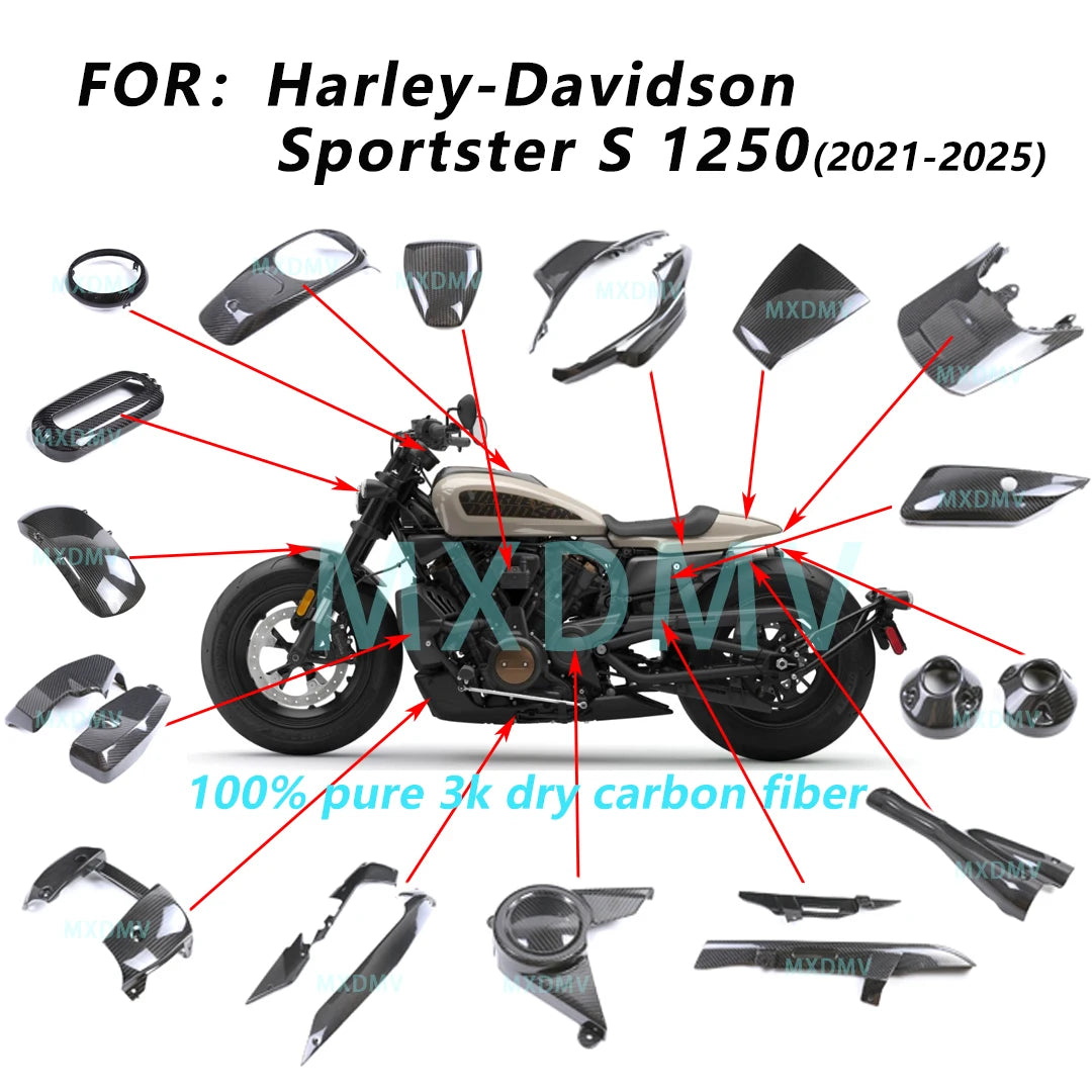 Voodoo Cycle House Custom Carbon Fiber Winglets Rear Footrest Parts Fairing Fenders Cover For HARLEY-DAVIDSON Sportster S 2021 2022 2023 2024 2025