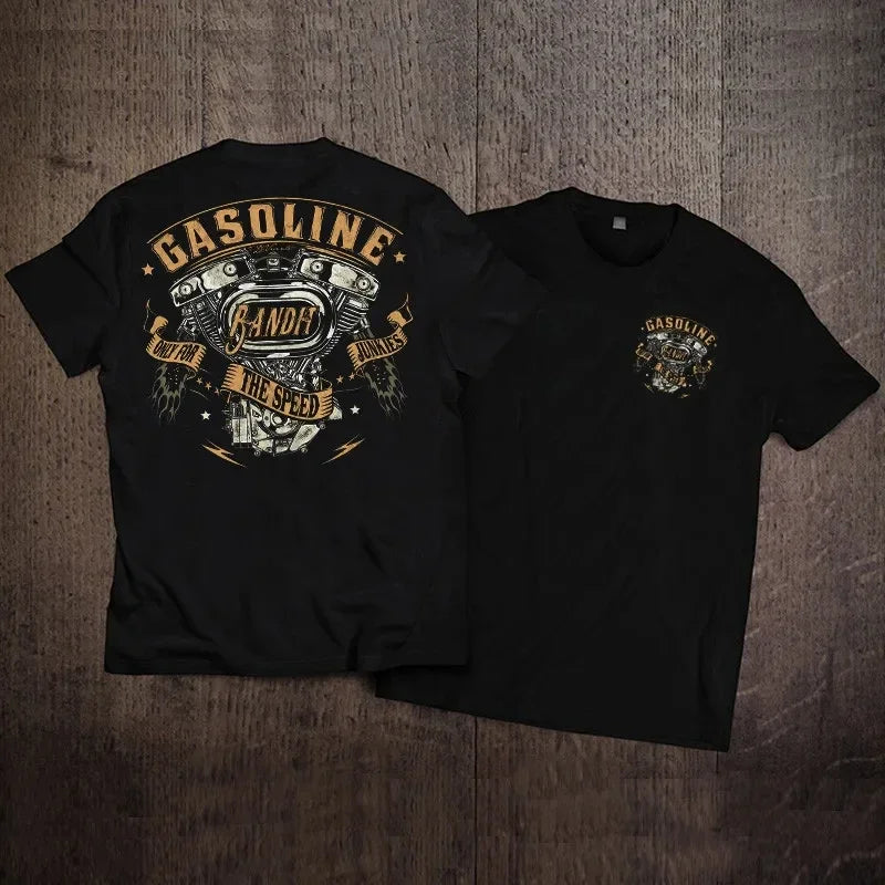 VOODOO CYCLE HOUSE Men's Women's Spring Summer Large Short-sleeved Cotton T-shirt Rock American Retro Harley Motorcycle Print Loose Top