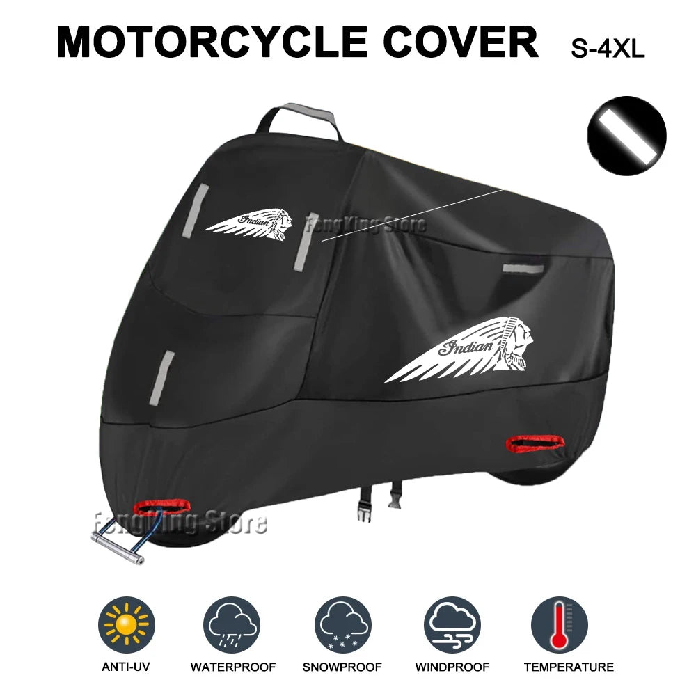 Voodoo Cycle House Indian Motorcycle Cover Outdoor Rain Dustproof UV Protector Covers For Indian Rally Chief Vintage Scout