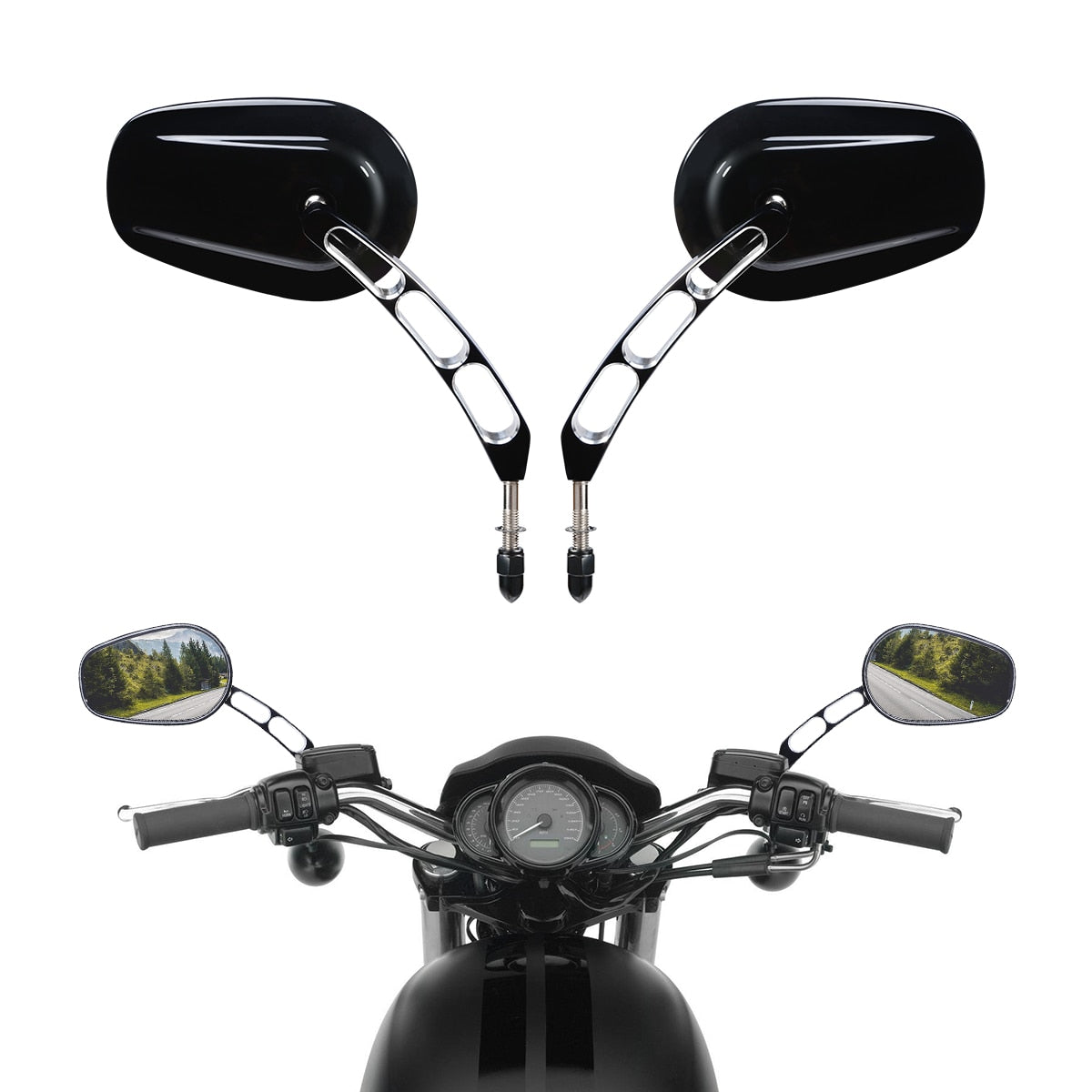 Voodoo Cycle House Custom Mirrors For Harley-Davidson & Custom Applications Touring Street Electra Glide Road King Sportster 883 1200 Dyna Fat Boy Bob Heritage Softail