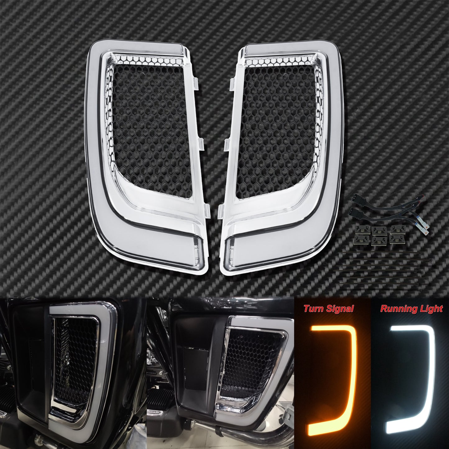 Voodoo Cycle House LED Turn Signal Lights For Lower Fairing Grills On Harley-Davidson Touring Models