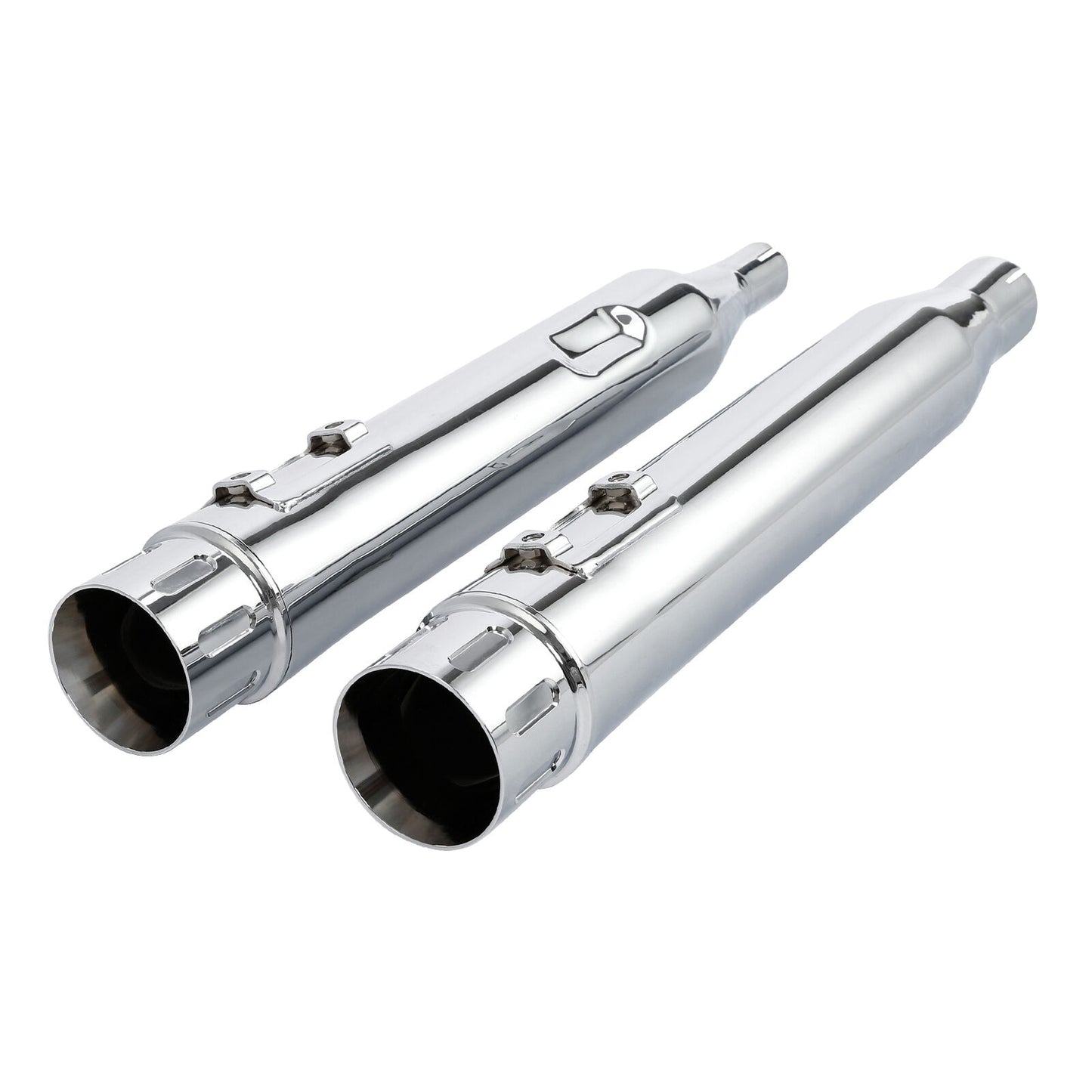 Voodoo Cycle House Custom 4" Chrome/Black Slip-on Mufflers For 2017-UP Harley-Davidson Touring Models