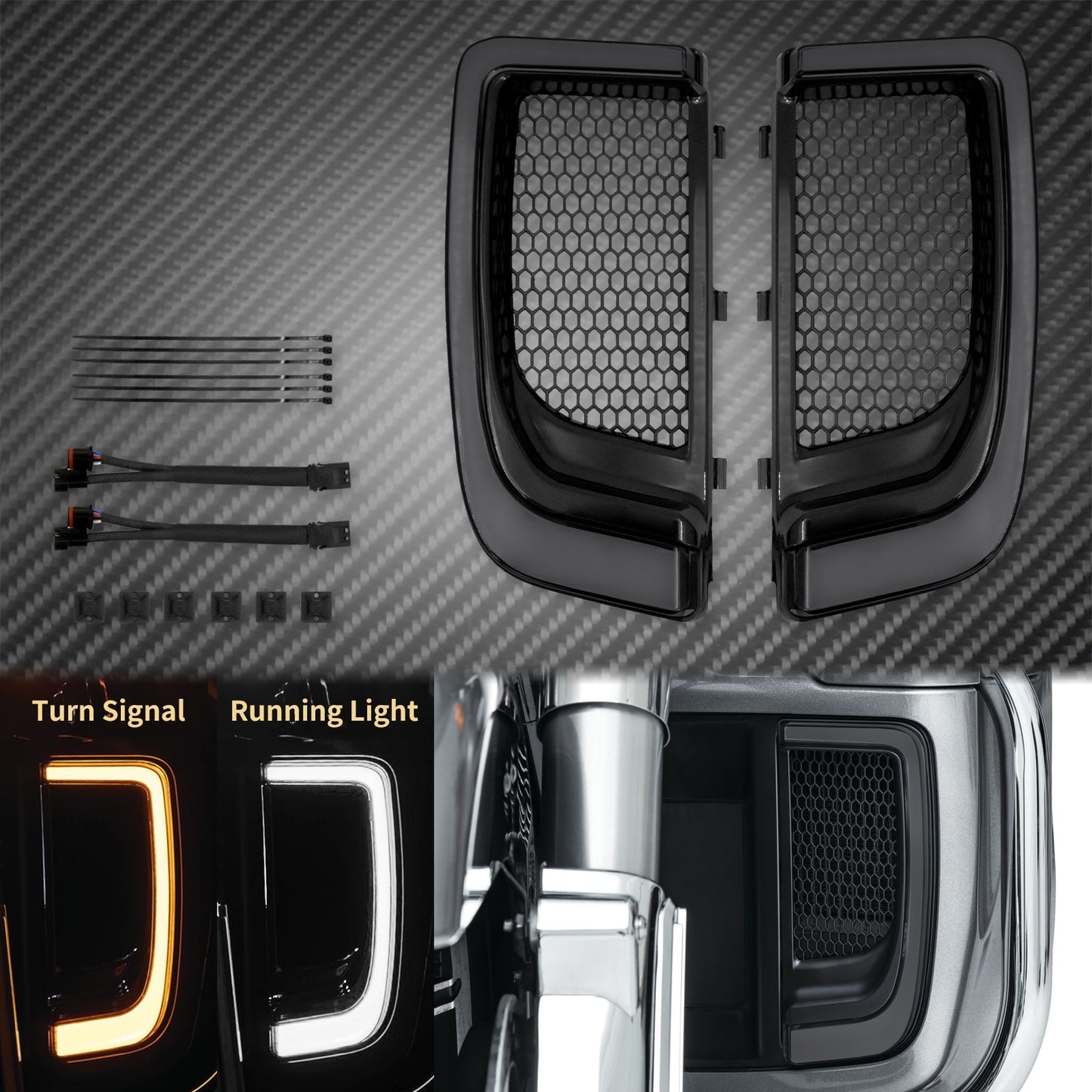Voodoo Cycle House LED Turn Signal Lights For Lower Fairing Grills On Harley-Davidson Touring Models