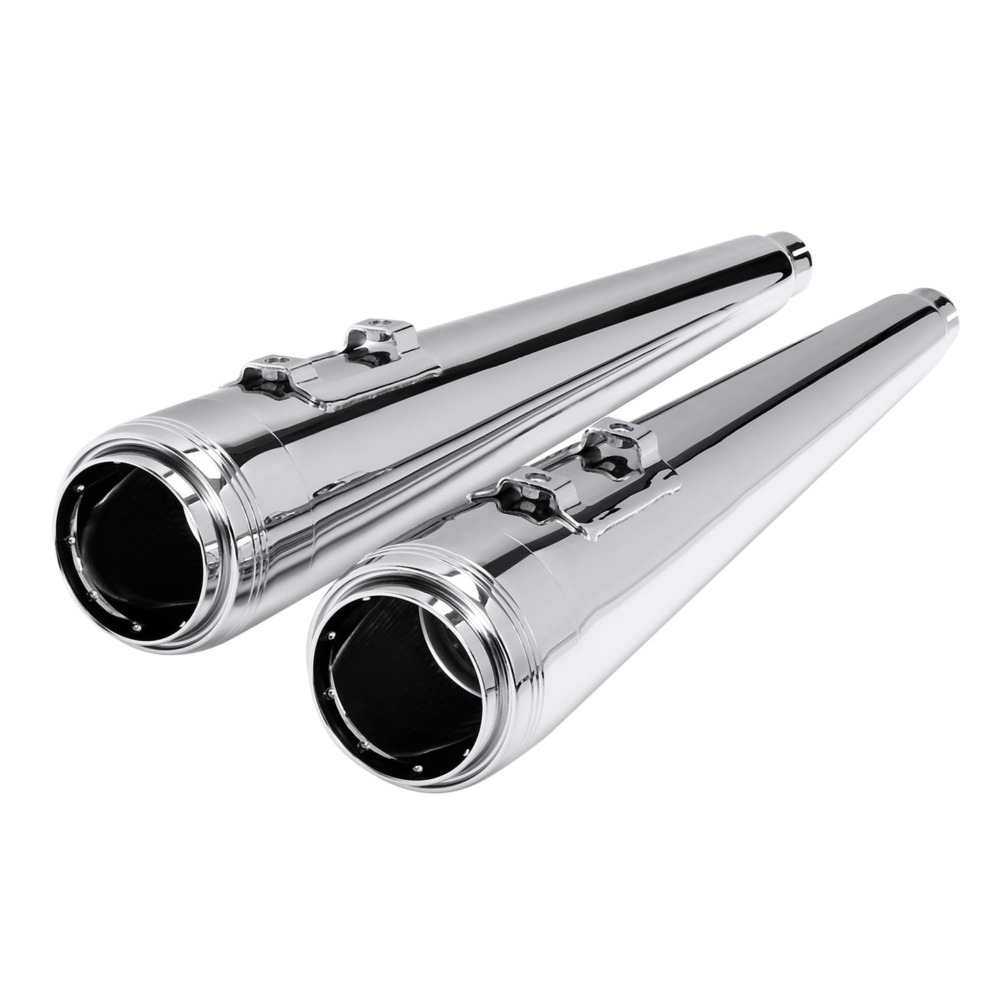 Voodoo Cycle House Custom 4" Chrome/Black Megaphone Slip-on Mufflers For 1995-2016 Harley-Davidson Touring Models
