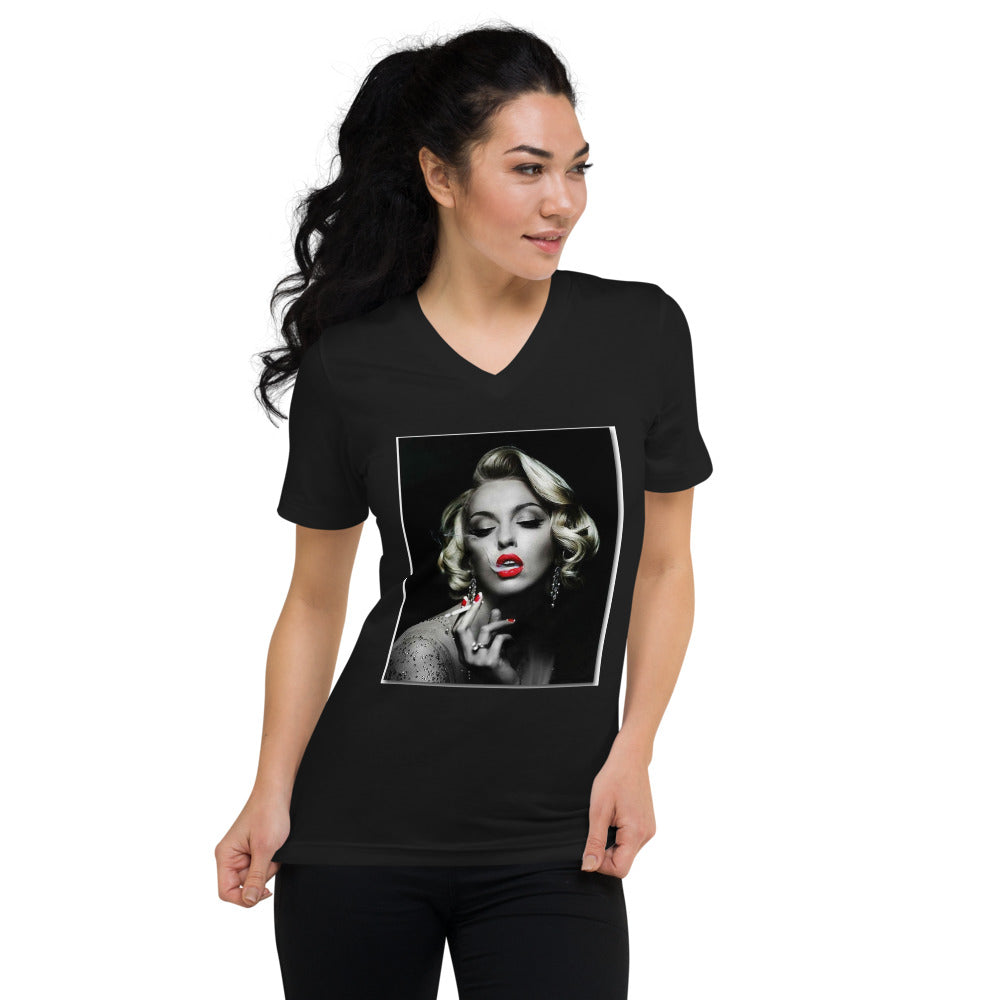 MARILYN SMOKING Unisex Short Sleeve V-Neck T-Shirt
