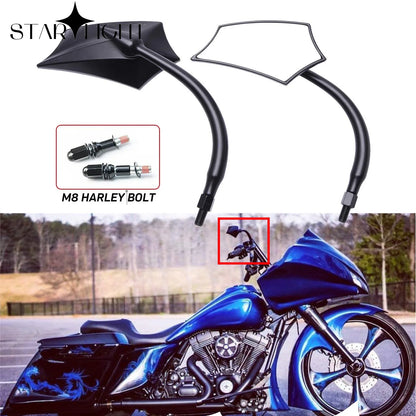 Voodoo Cycle House Custom Black Mirrors For Harley Dyna Bobber Chopper Sportster Old School Touring