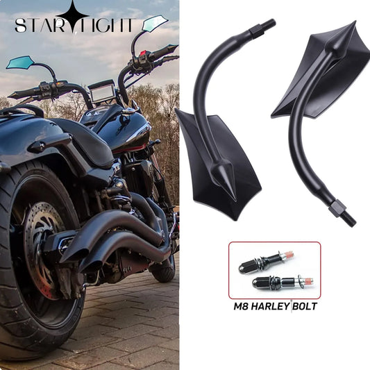 Voodoo Cycle House Custom Black Mirrors For Harley Dyna Bobber Chopper Sportster Old School Touring