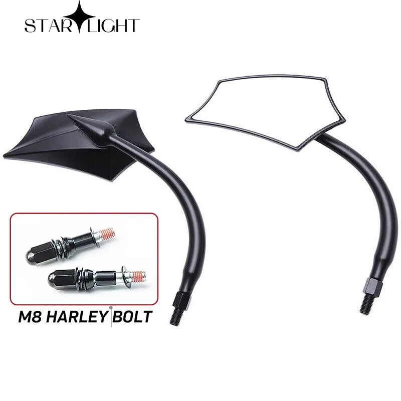 Voodoo Cycle House Custom Black Mirrors For Harley Dyna Bobber Chopper Sportster Old School Touring