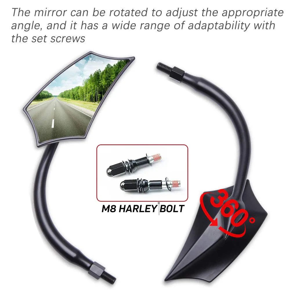 Voodoo Cycle House Custom Black Mirrors For Harley Dyna Bobber Chopper Sportster Old School Touring