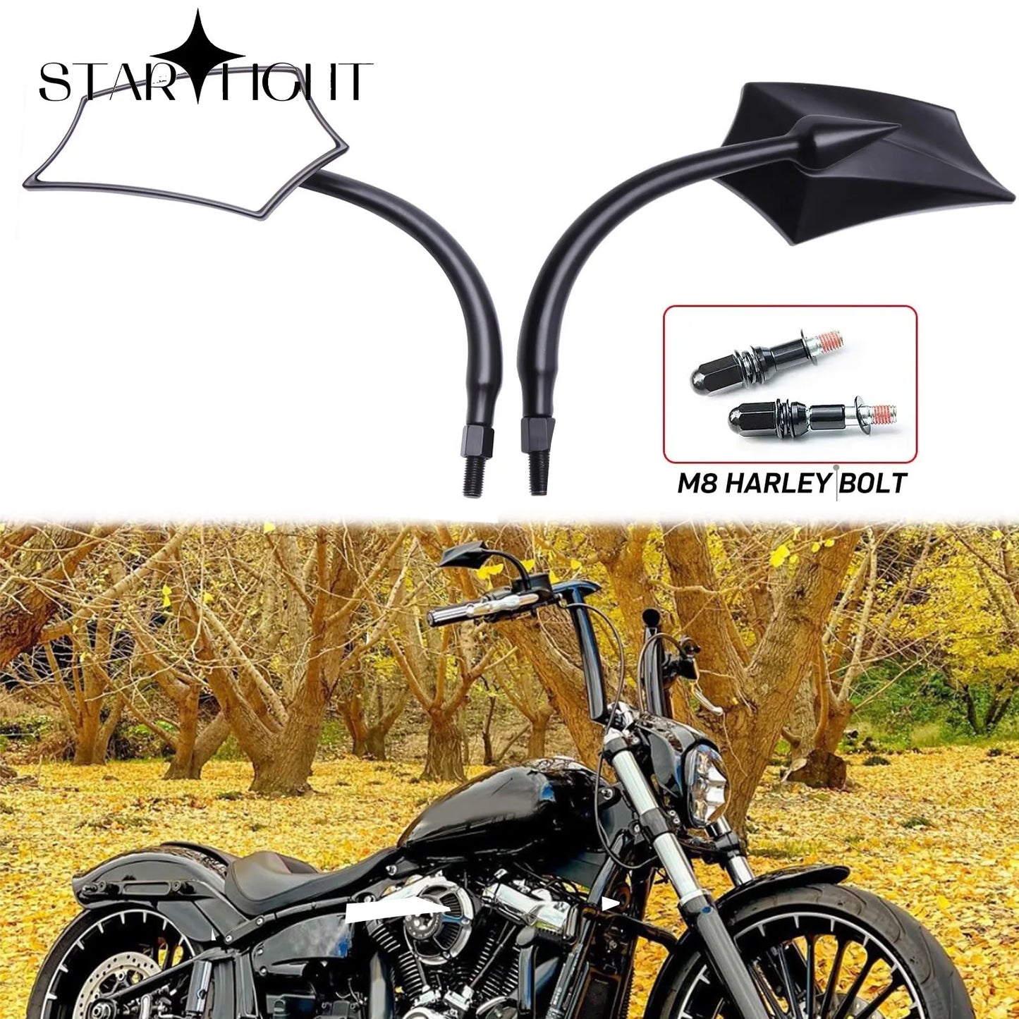 Voodoo Cycle House Custom Black Mirrors For Harley Dyna Bobber Chopper Sportster Old School Touring