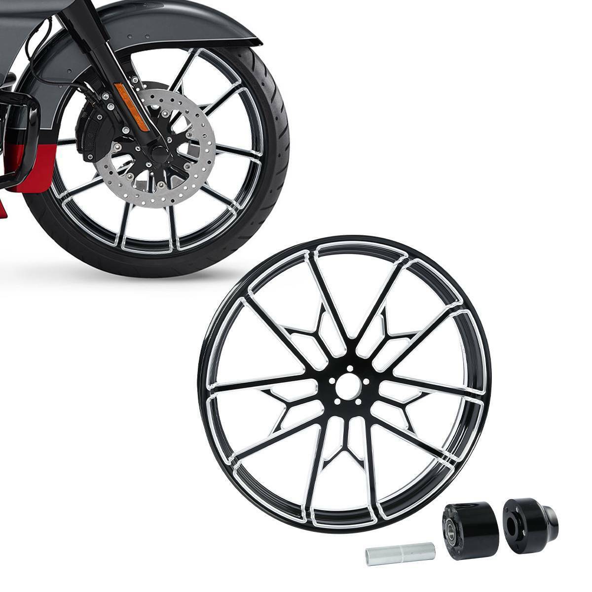 Voodoo Cycle House Custom Front Wheel & Hub Assembly For Harley-Davidson & Custom Applications Touring Road King Street Glide 2008-UP Single Disc 18" 21" 23" 26" 30" inch
