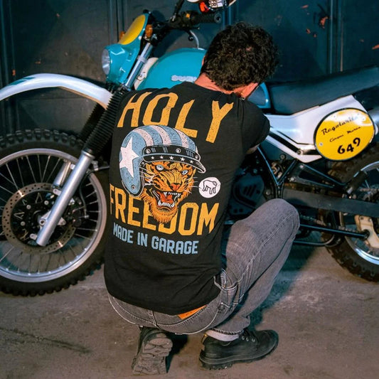 Free Tiger Summer Luxury Brand Cotton Men's and Women's T-shirt Motorcycle Short Sleeve