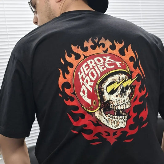 Voodoo Machine CO. Motorcycle Flaming Skull Short Sleeve Cotton T-shirt
