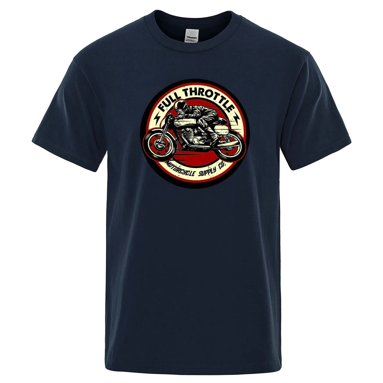 VOODOO MACHINE CO.  New Retro Motorcycle Pattern Printed Men's T-shirt Summer Breathable Sweat Absorbent Loose Crew Neck Pullover Tops Men's Clothing