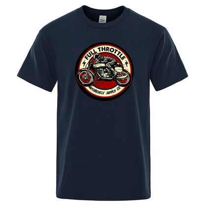 VOODOO MACHINE CO.  New Retro Motorcycle Pattern Printed Men's T-shirt Summer Breathable Sweat Absorbent Loose Crew Neck Pullover Tops Men's Clothing