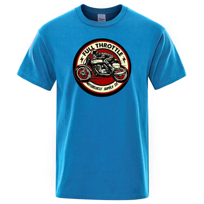 VOODOO MACHINE CO.  New Retro Motorcycle Pattern Printed Men's T-shirt Summer Breathable Sweat Absorbent Loose Crew Neck Pullover Tops Men's Clothing