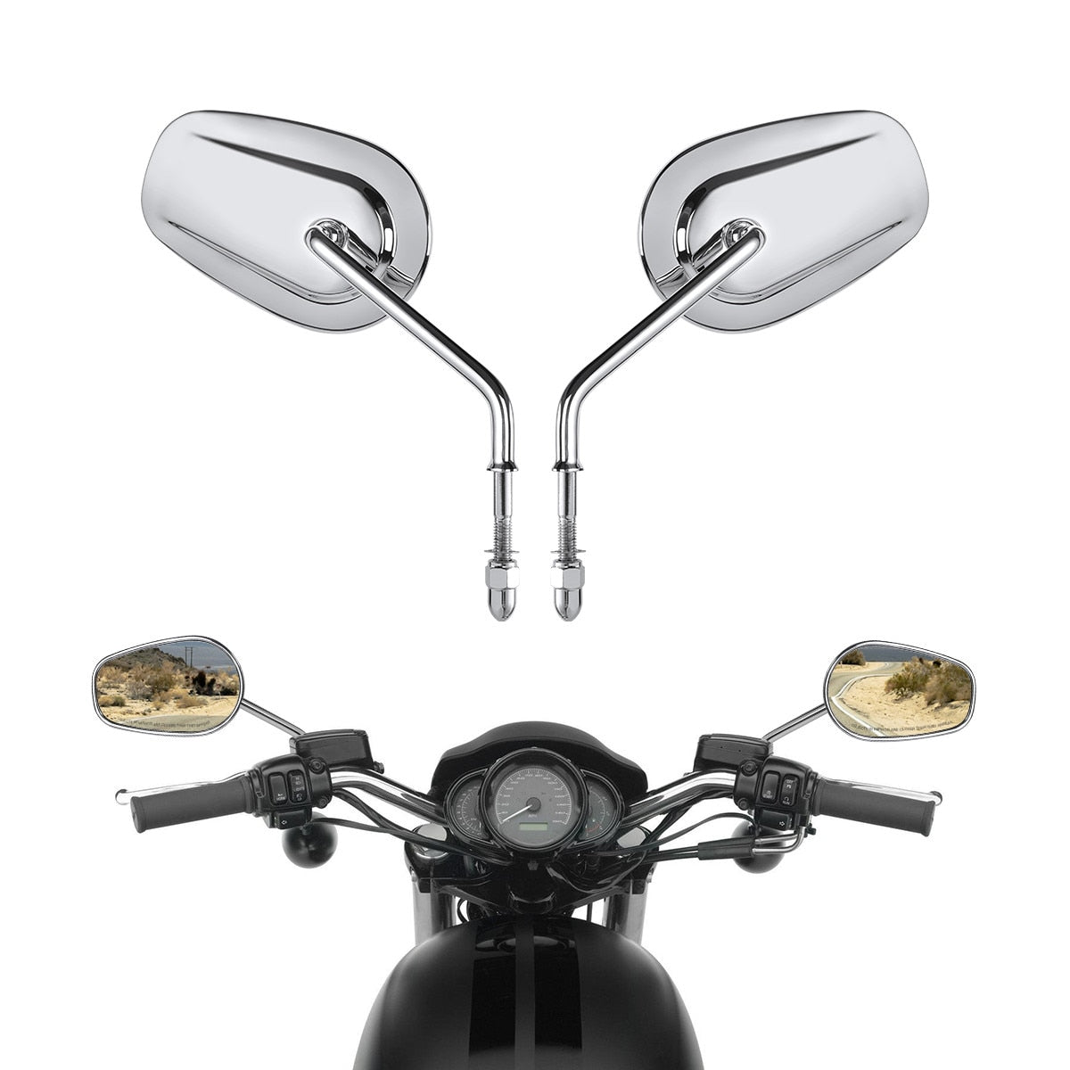 Rectangular OEM Style Motorcycle Mirrors Set In Chrome Or Black - Foto 5