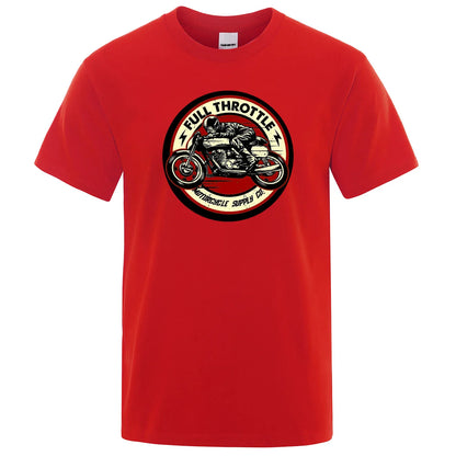 VOODOO MACHINE CO.  New Retro Motorcycle Pattern Printed Men's T-shirt Summer Breathable Sweat Absorbent Loose Crew Neck Pullover Tops Men's Clothing