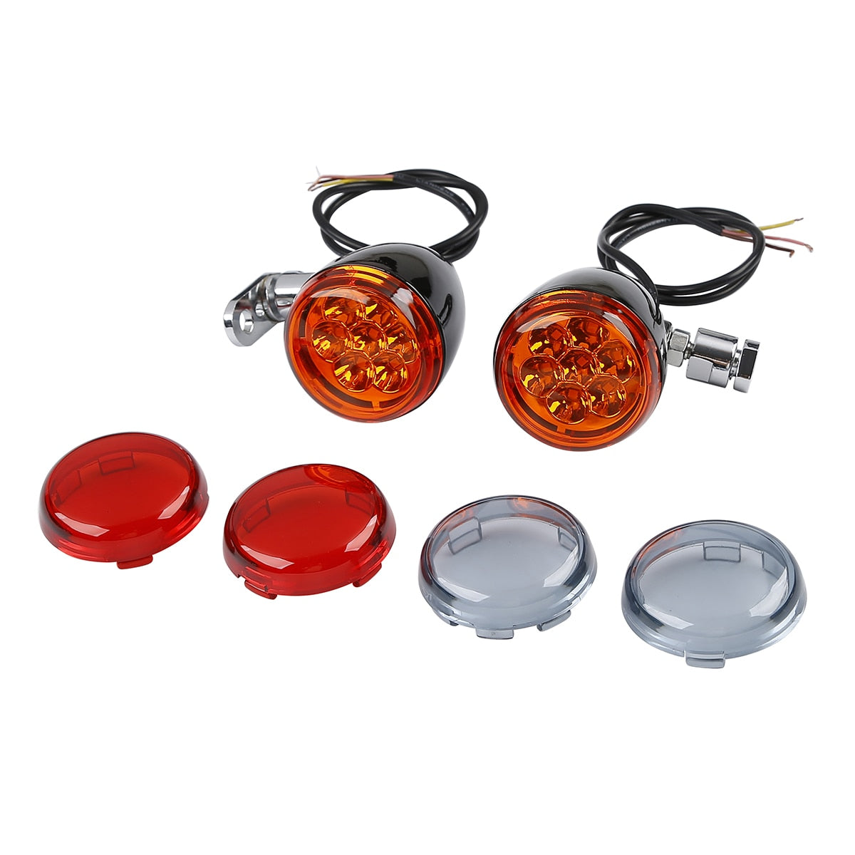 Voodoo Cycle House Turn Signals With Bracket For Harley-Davidson & Custom Applications Dyna Super Glide Fat Bob FXDF Wide Glide FXDWG XLH 883 Hugger Motorcycle