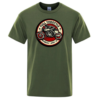 VOODOO MACHINE CO.  New Retro Motorcycle Pattern Printed Men's T-shirt Summer Breathable Sweat Absorbent Loose Crew Neck Pullover Tops Men's Clothing