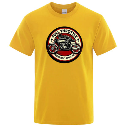 VOODOO MACHINE CO.  New Retro Motorcycle Pattern Printed Men's T-shirt Summer Breathable Sweat Absorbent Loose Crew Neck Pullover Tops Men's Clothing