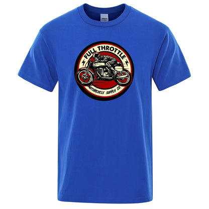 VOODOO MACHINE CO.  New Retro Motorcycle Pattern Printed Men's T-shirt Summer Breathable Sweat Absorbent Loose Crew Neck Pullover Tops Men's Clothing