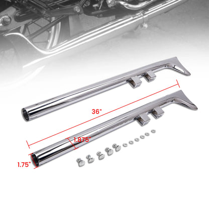 Voodoo Cycle House Custom 36" Fishtail Exhaust Slip On Mufflers Chrome For Harley-Davidson Touring Models