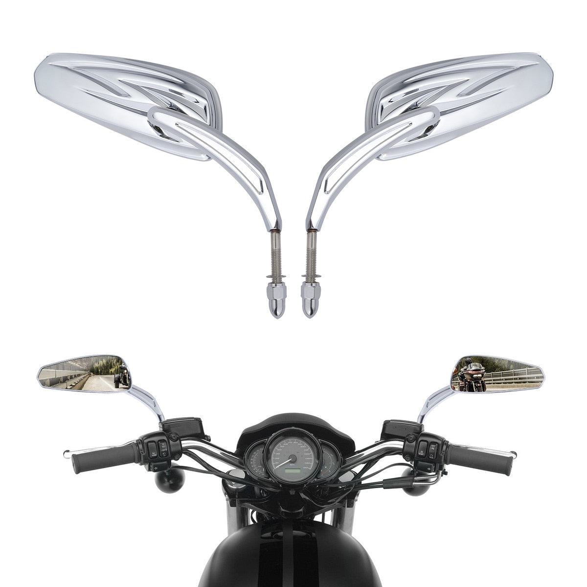 Voodoo Cycle House Custom Mirrors For Harley-Davidson & Custom Applications Touring Street Electra Glide Road King Sportster Softail Dyna Heritage Classic FLSTC 1982-later