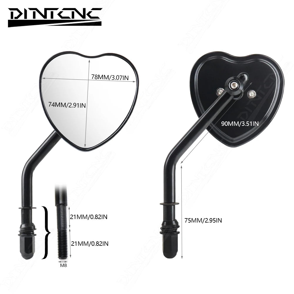 Custom Heart Shaped Rearview Mirrors Universal For Switchback FLD Street Bob FXDB Fat Bob FXDF Low Rider FXDL Wide Glide FXDWG