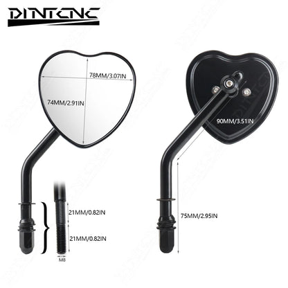 Custom Heart Shaped Rearview Mirrors Universal For Switchback FLD Street Bob FXDB Fat Bob FXDF Low Rider FXDL Wide Glide FXDWG