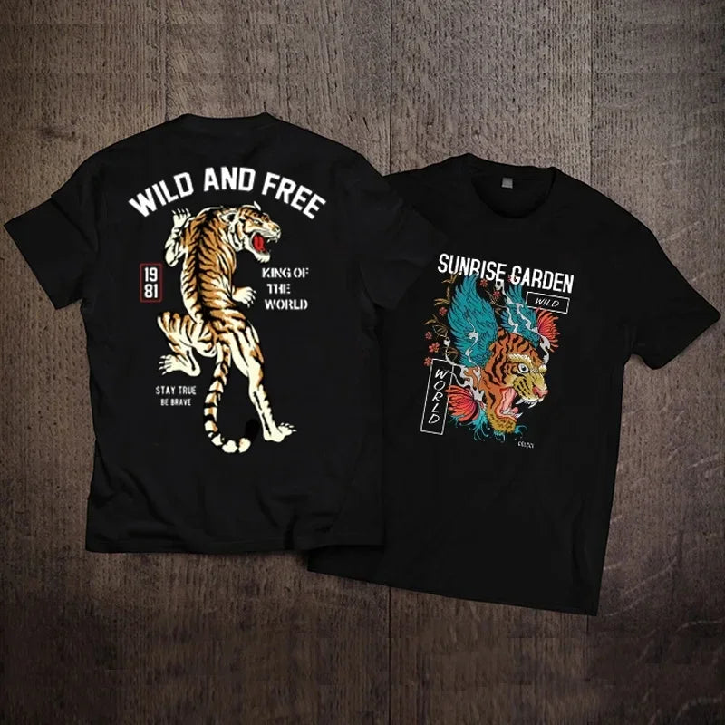 VOODOO CYCLE HOUSE Men's Women's Spring Summer Large Short-sleeved Cotton T-shirt Rock American Retro Harley Motorcycle Print Loose Top