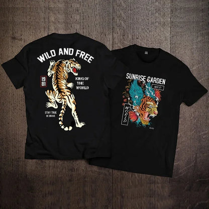 VOODOO CYCLE HOUSE Men's Women's Spring Summer Large Short-sleeved Cotton T-shirt Rock American Retro Harley Motorcycle Print Loose Top