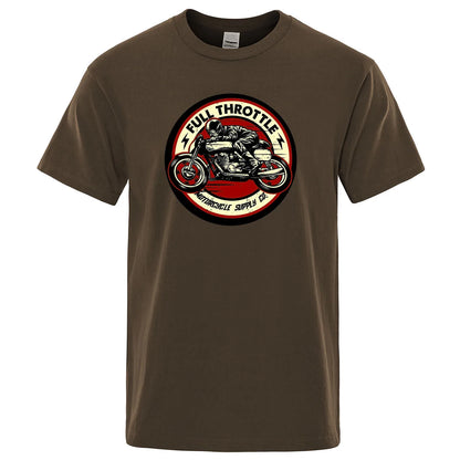 VOODOO MACHINE CO.  New Retro Motorcycle Pattern Printed Men's T-shirt Summer Breathable Sweat Absorbent Loose Crew Neck Pullover Tops Men's Clothing