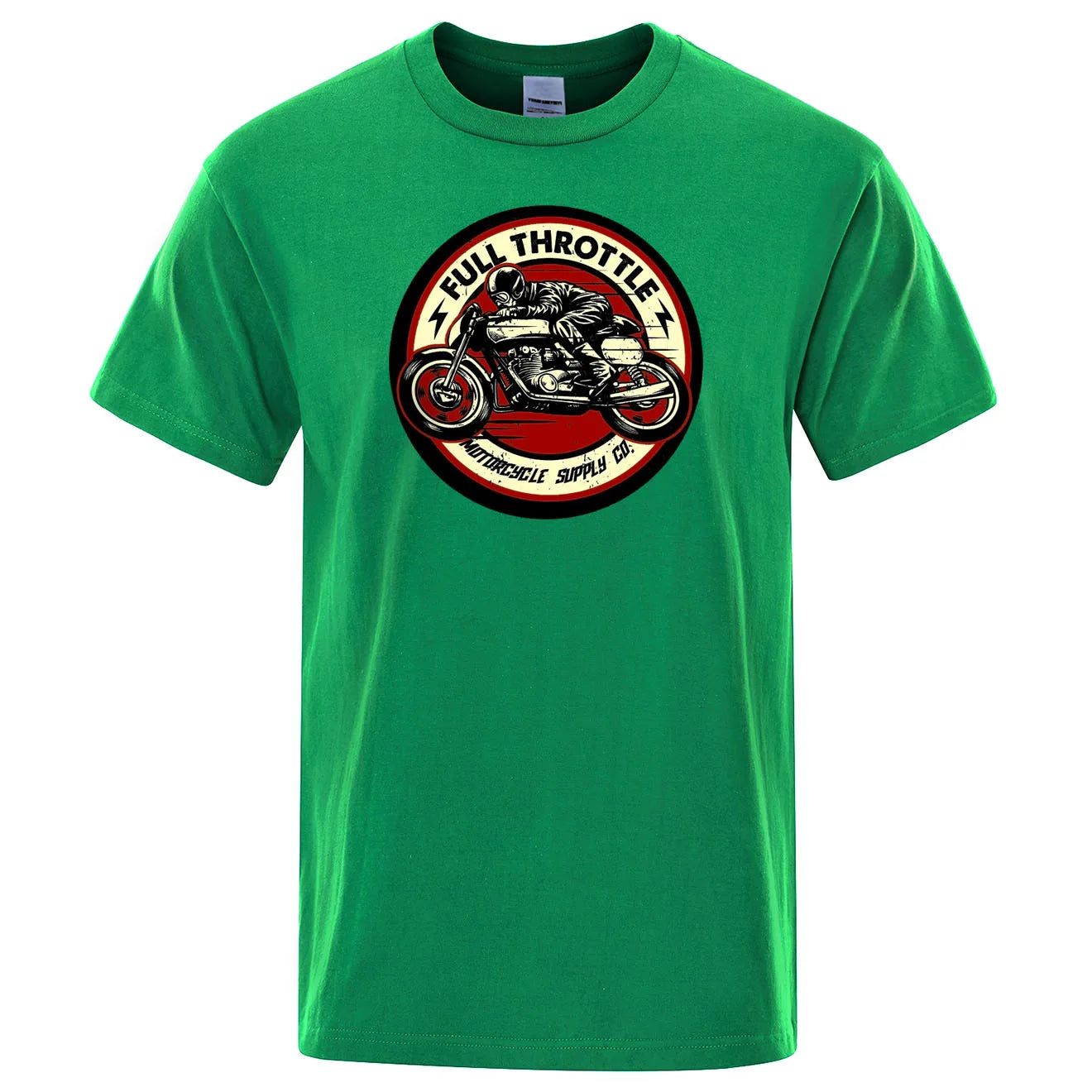 VOODOO MACHINE CO.  New Retro Motorcycle Pattern Printed Men's T-shirt Summer Breathable Sweat Absorbent Loose Crew Neck Pullover Tops Men's Clothing