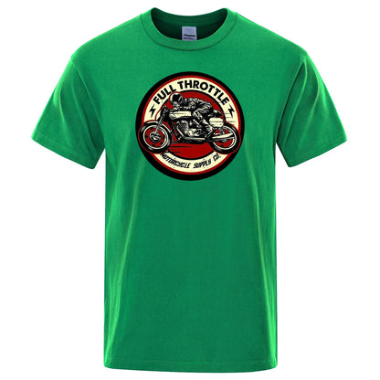 VOODOO MACHINE CO.  New Retro Motorcycle Pattern Printed Men's T-shirt Summer Breathable Sweat Absorbent Loose Crew Neck Pullover Tops Men's Clothing