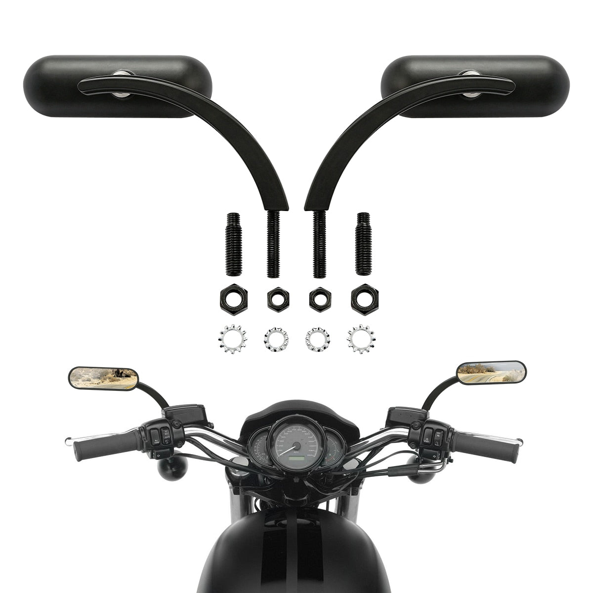 Voodoo Cycle House Custom Mini Oval Mirrors For Harley-Davidson & Custom Applications Heritage Softail Sportster Dyna Road King