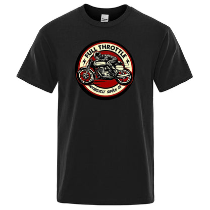 VOODOO MACHINE CO.  New Retro Motorcycle Pattern Printed Men's T-shirt Summer Breathable Sweat Absorbent Loose Crew Neck Pullover Tops Men's Clothing