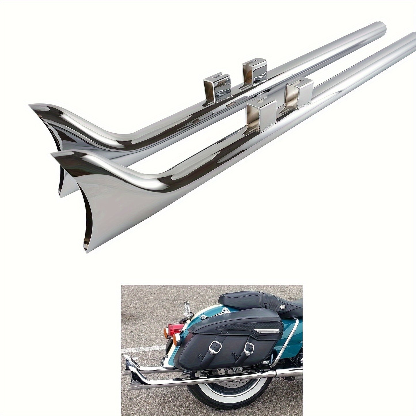 Voodoo Cycle House Custom 36 Inch Fishtail Exhaust for Harley Davidson Touring Models 1995-2016, For Roadking FLHR, Streetglide, FLHXS, Ultra Limited, Electra