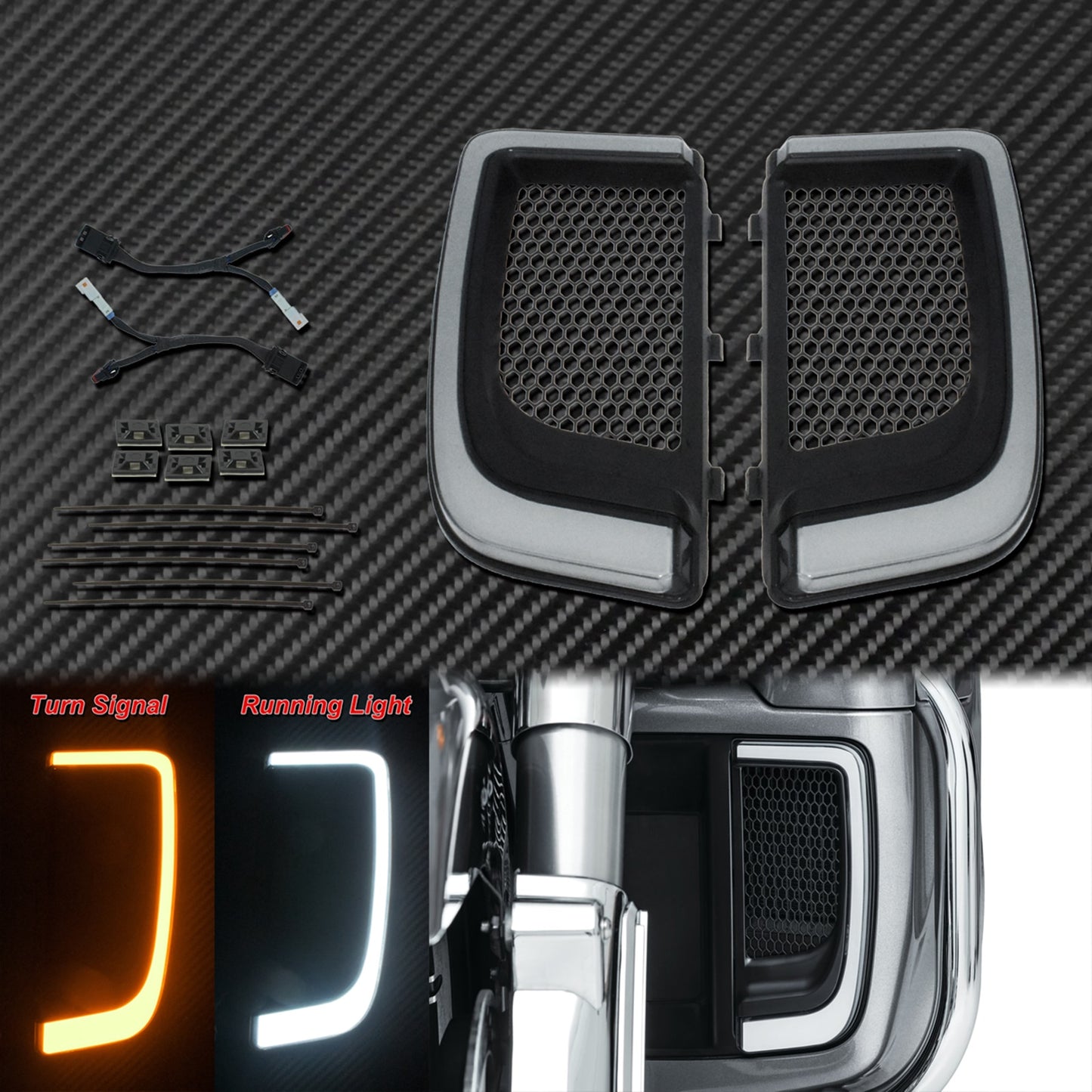 Voodoo Cycle House LED Turn Signal Lights For Lower Fairing Grills On Harley-Davidson Touring Models