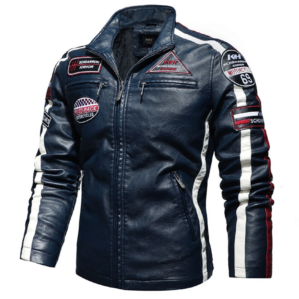 Men's Embroidered Bomber Moto Leather Jacket