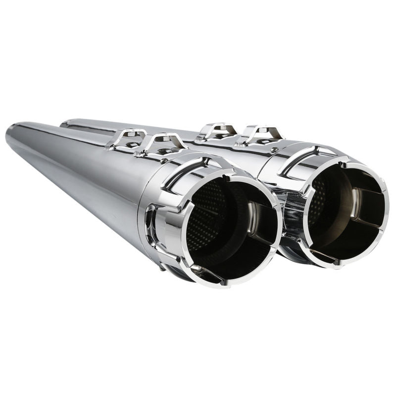 Voodoo Cycle House Custom 4" Chrome/Black Megaphone Slip-on Mufflers For 1995-2016 Harley-Davidson Touring Models