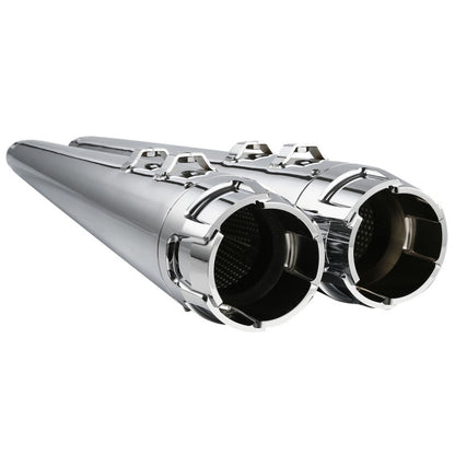 Voodoo Cycle House Custom 4" Chrome/Black Megaphone Slip-on Mufflers For 1995-2016 Harley-Davidson Touring Models